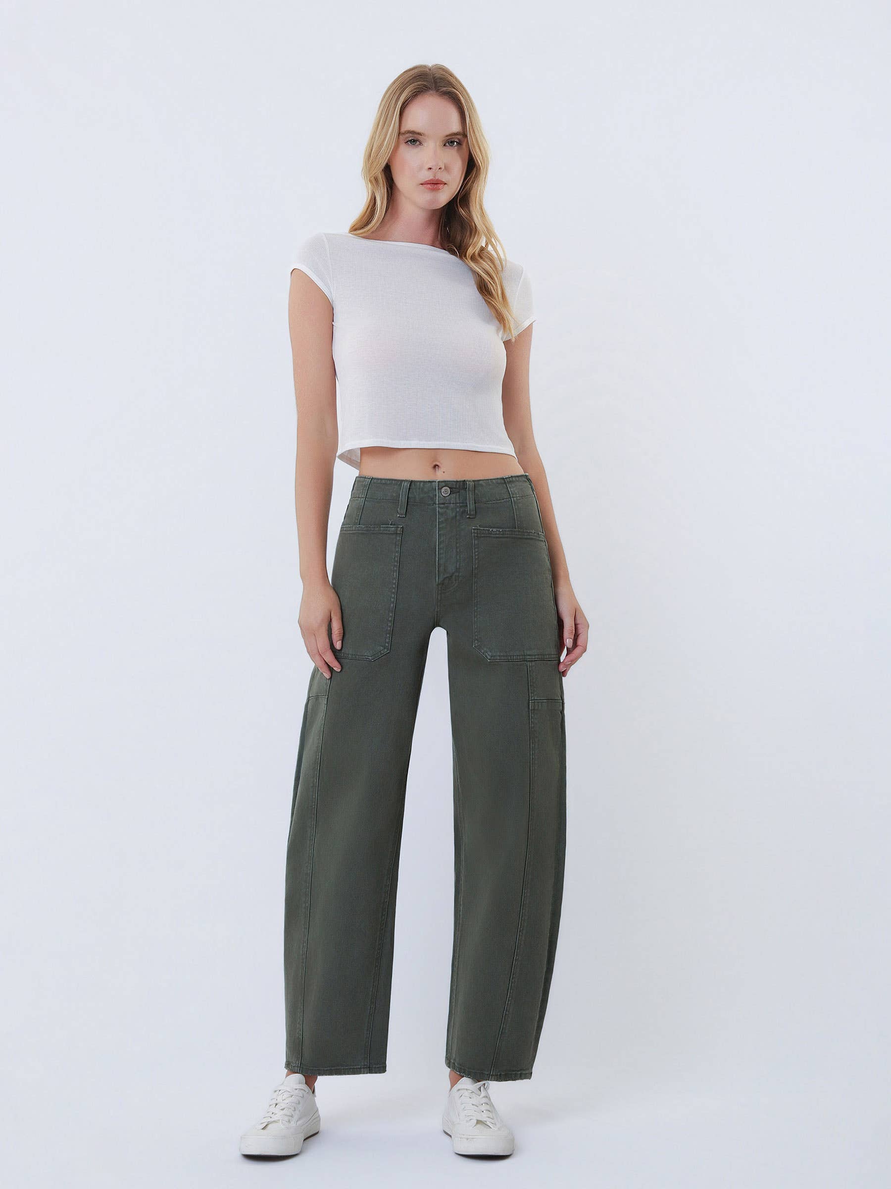 High rise Elastic Waist Barrel