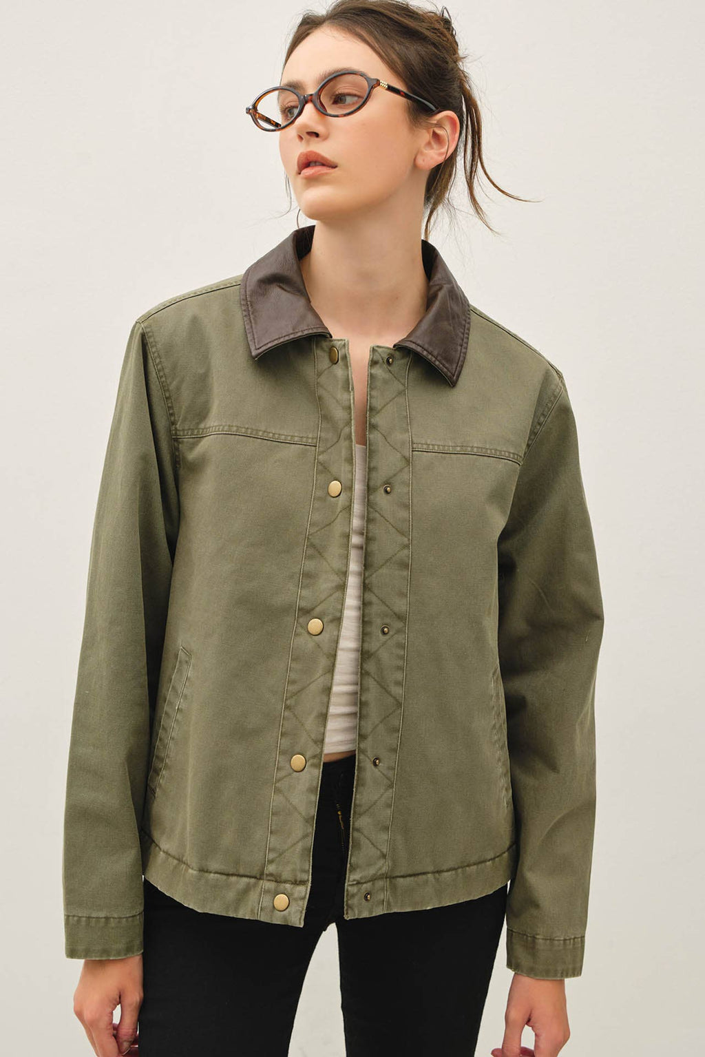 Barn Jacket with Faux Leather Collar