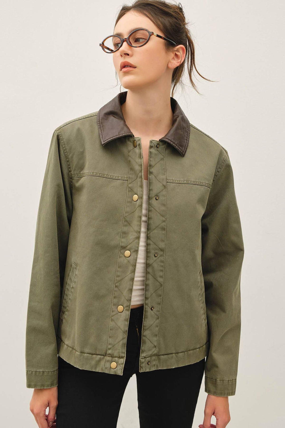 Barn Jacket with Faux Leather Collar