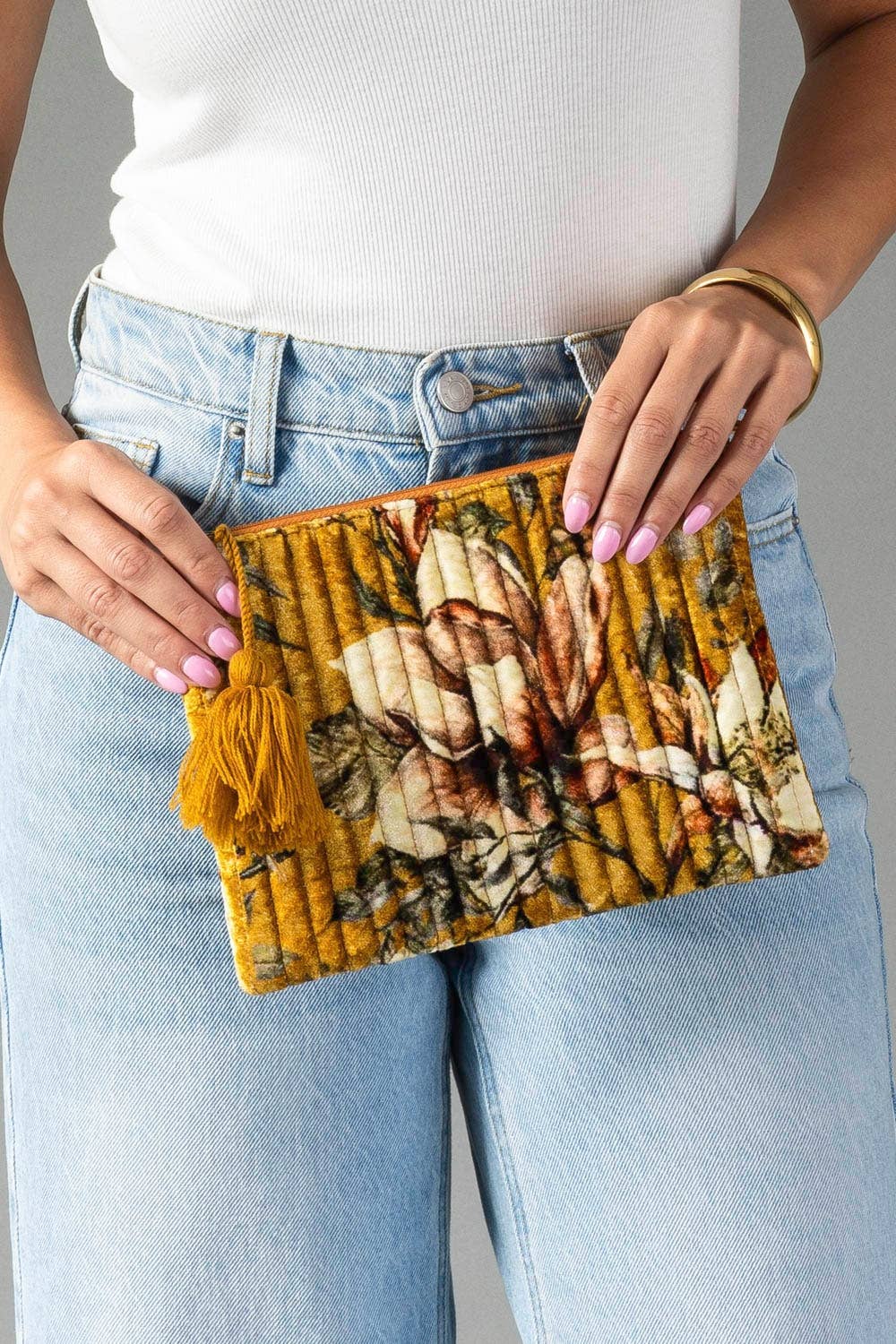 Mustard & Multicolored Floral Pouch