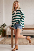 Oversized Striped Rugby Polo Top