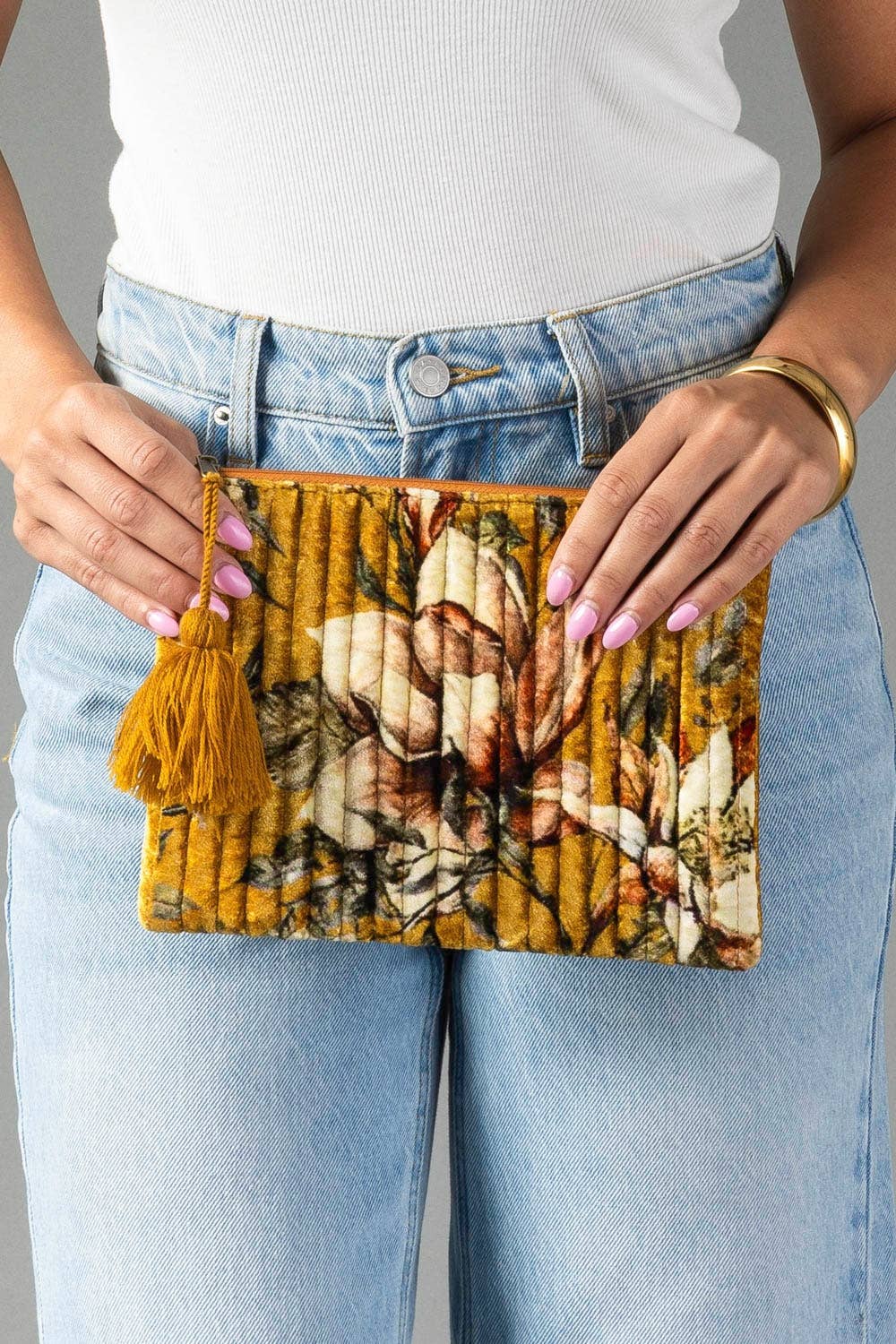 Mustard & Multicolored Floral Pouch