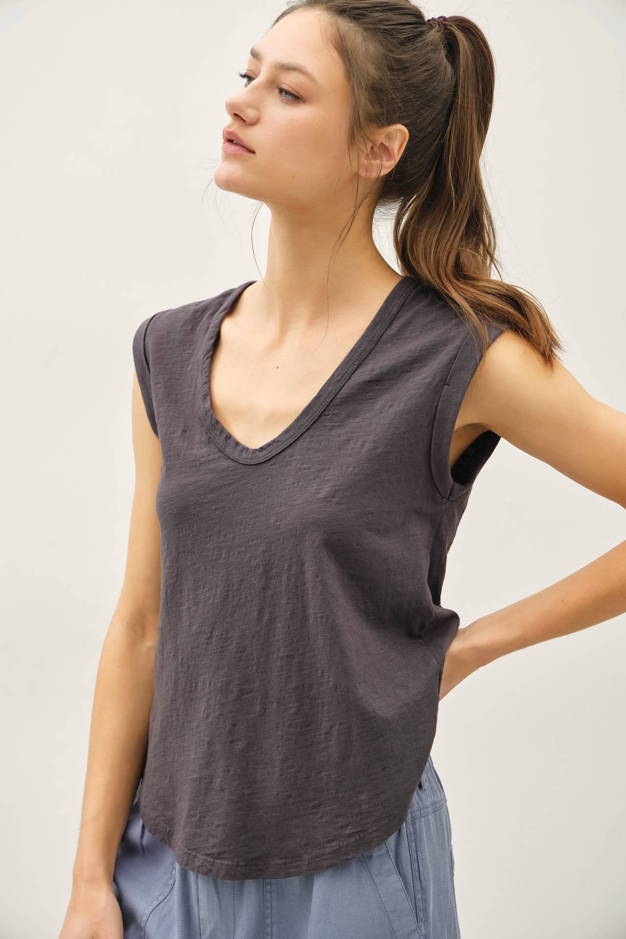 Cap Sleeve Garment Dyed Top