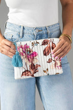 White & Multicolored Floral Pouch