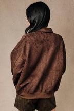 Faux Suede Collared Bomber Jacket