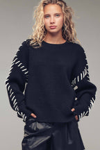 Contrast Whipstitch Detail Knit Sweater