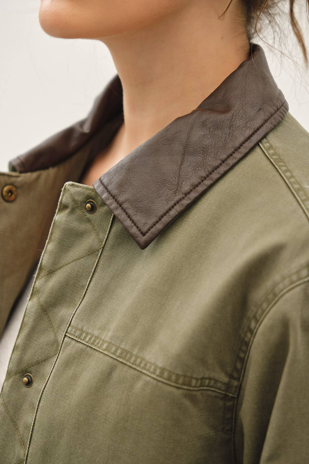 Barn Jacket with Faux Leather Collar