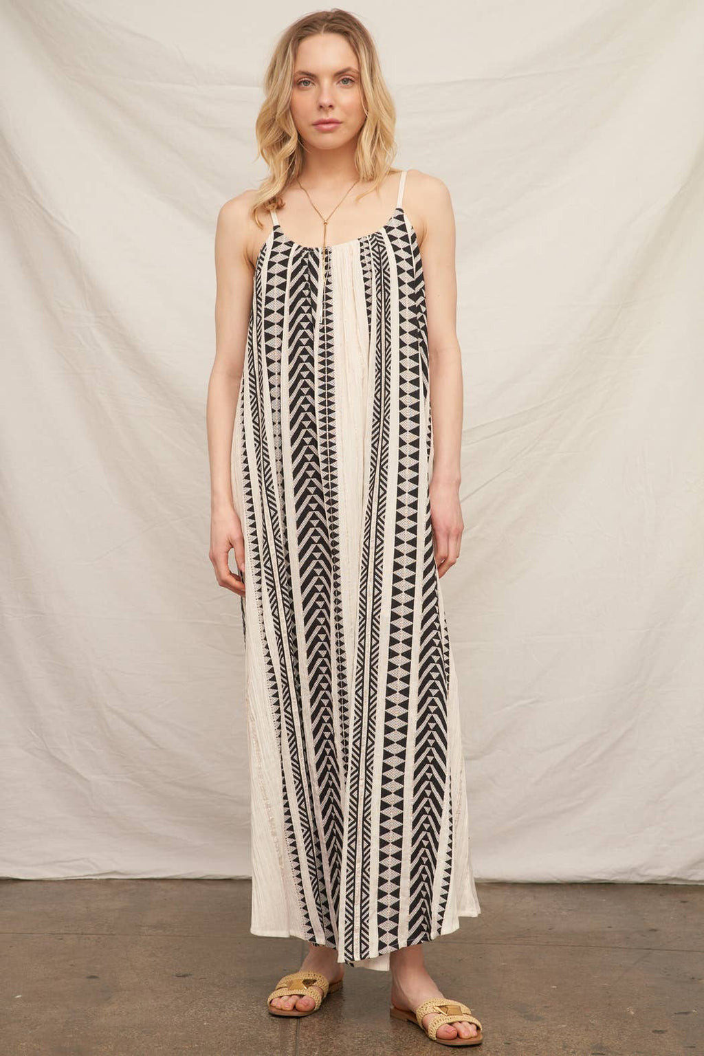 Embroidered Striped Cami Maxi Dress with Lurex