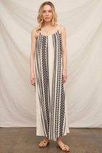 Embroidered Striped Cami Maxi Dress with Lurex