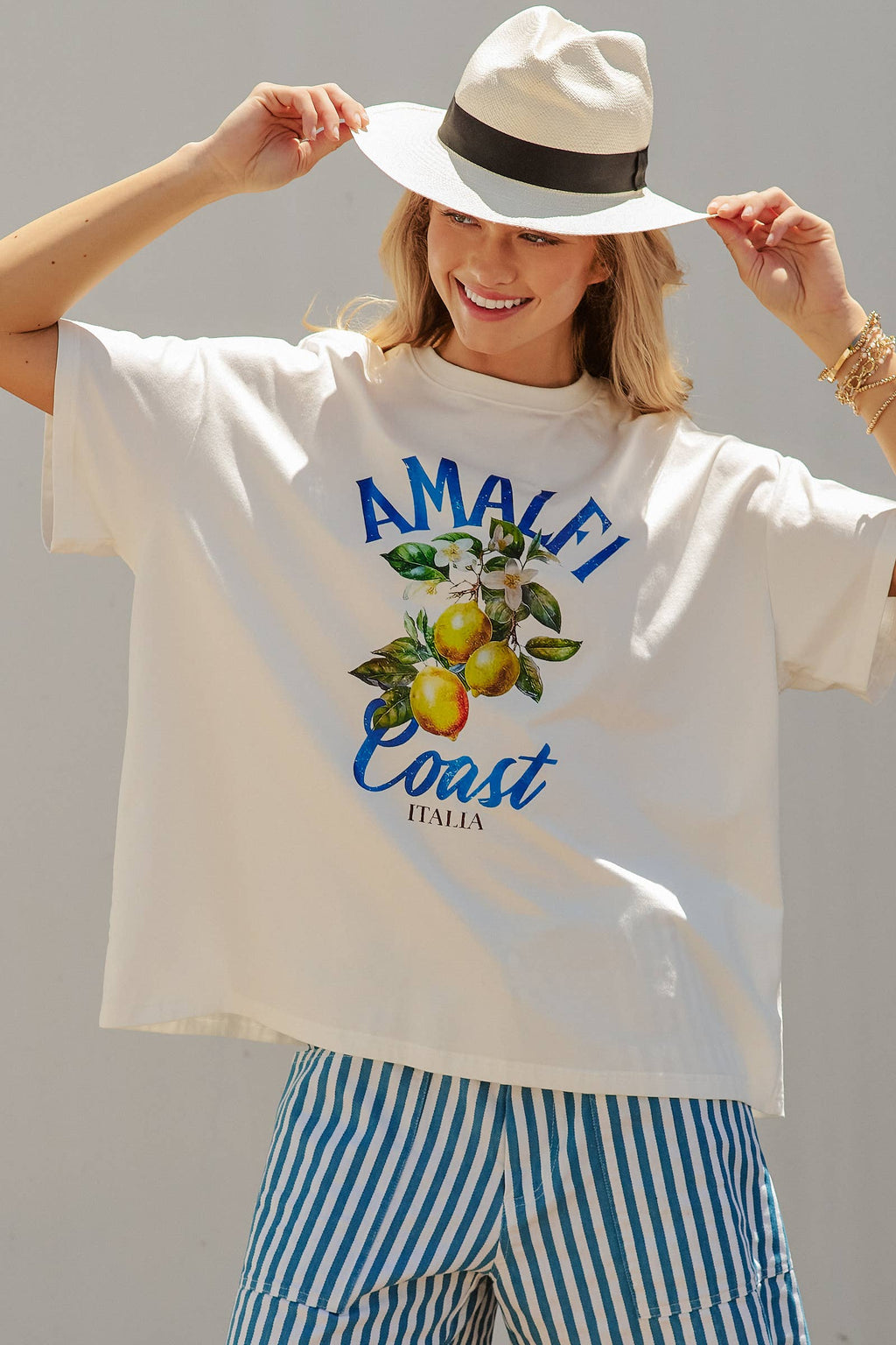 Amalfi Coast Lemon Graphic Oversized Cotton Tee