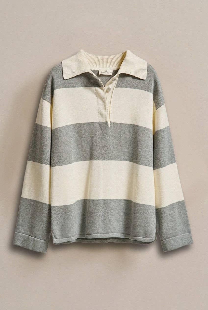Striped Knit Rugby Polo Sweater