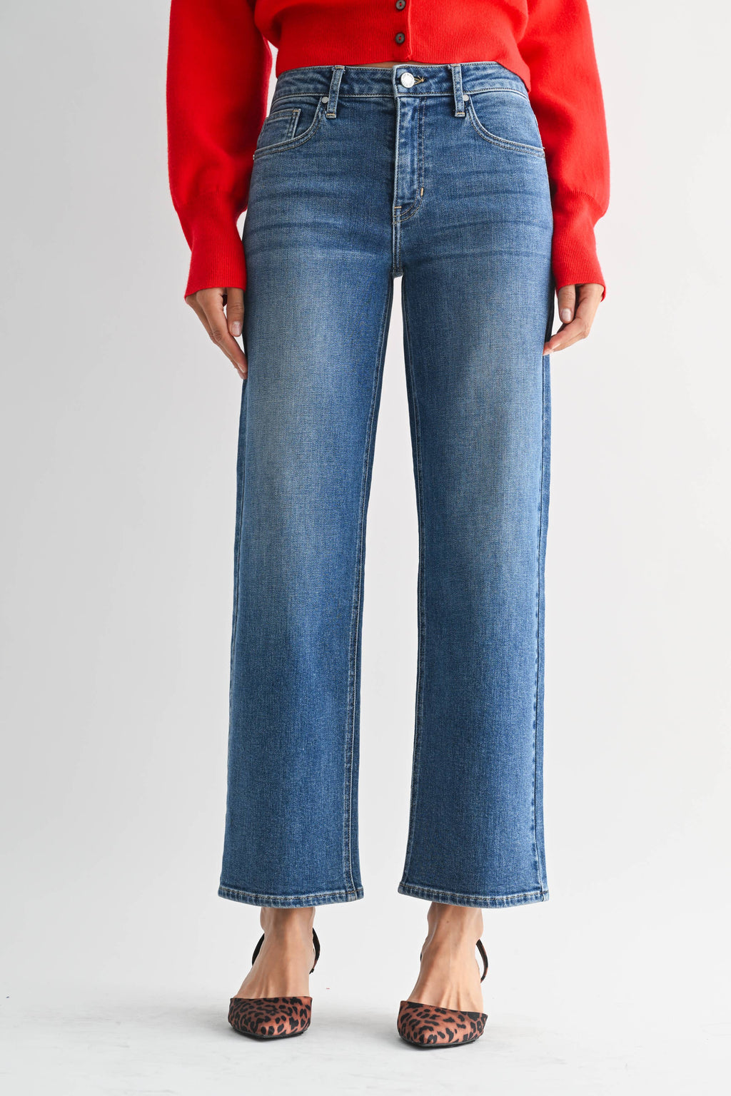 Mid Rise Slim Wide Leg