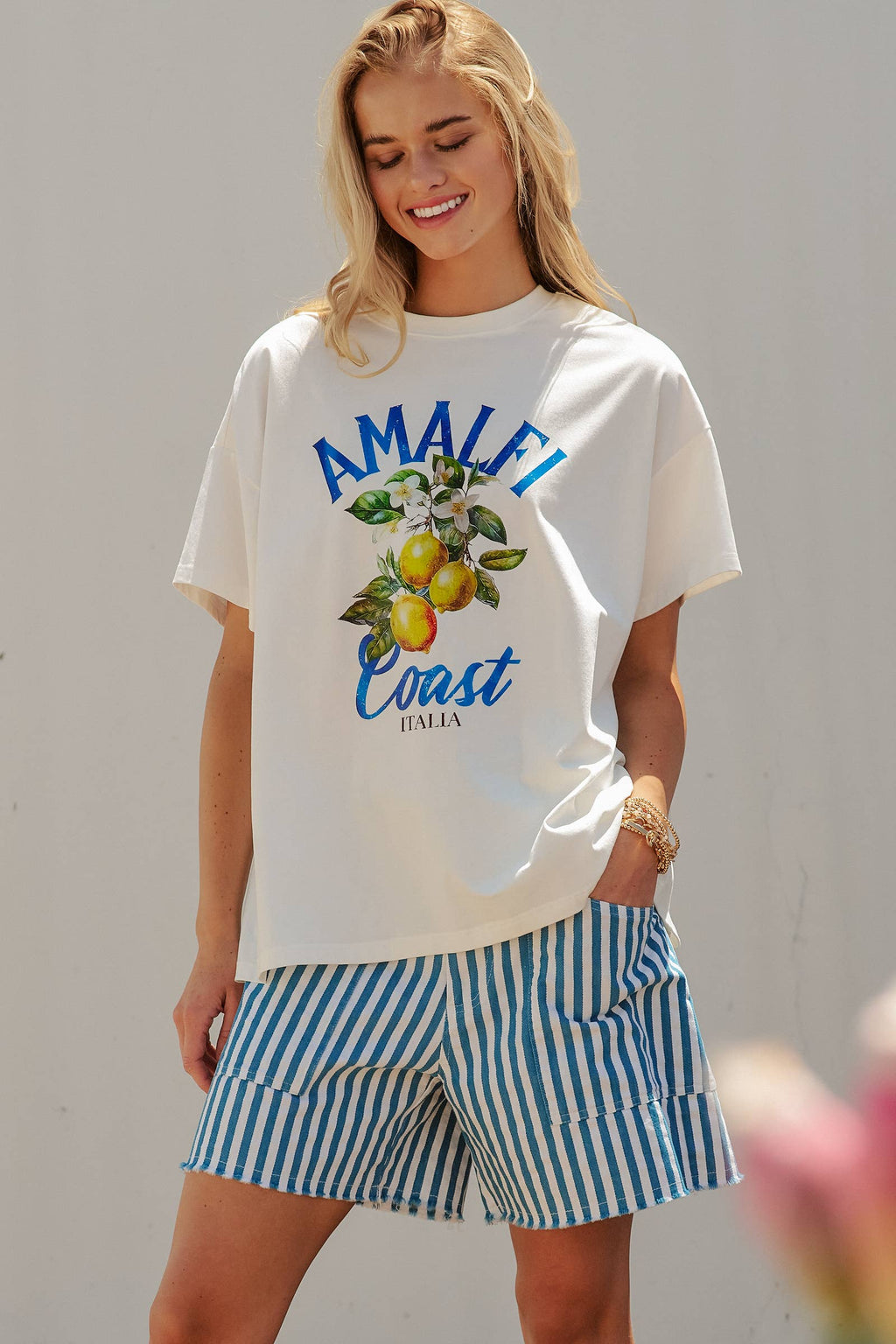 Amalfi Coast Lemon Graphic Oversized Cotton Tee