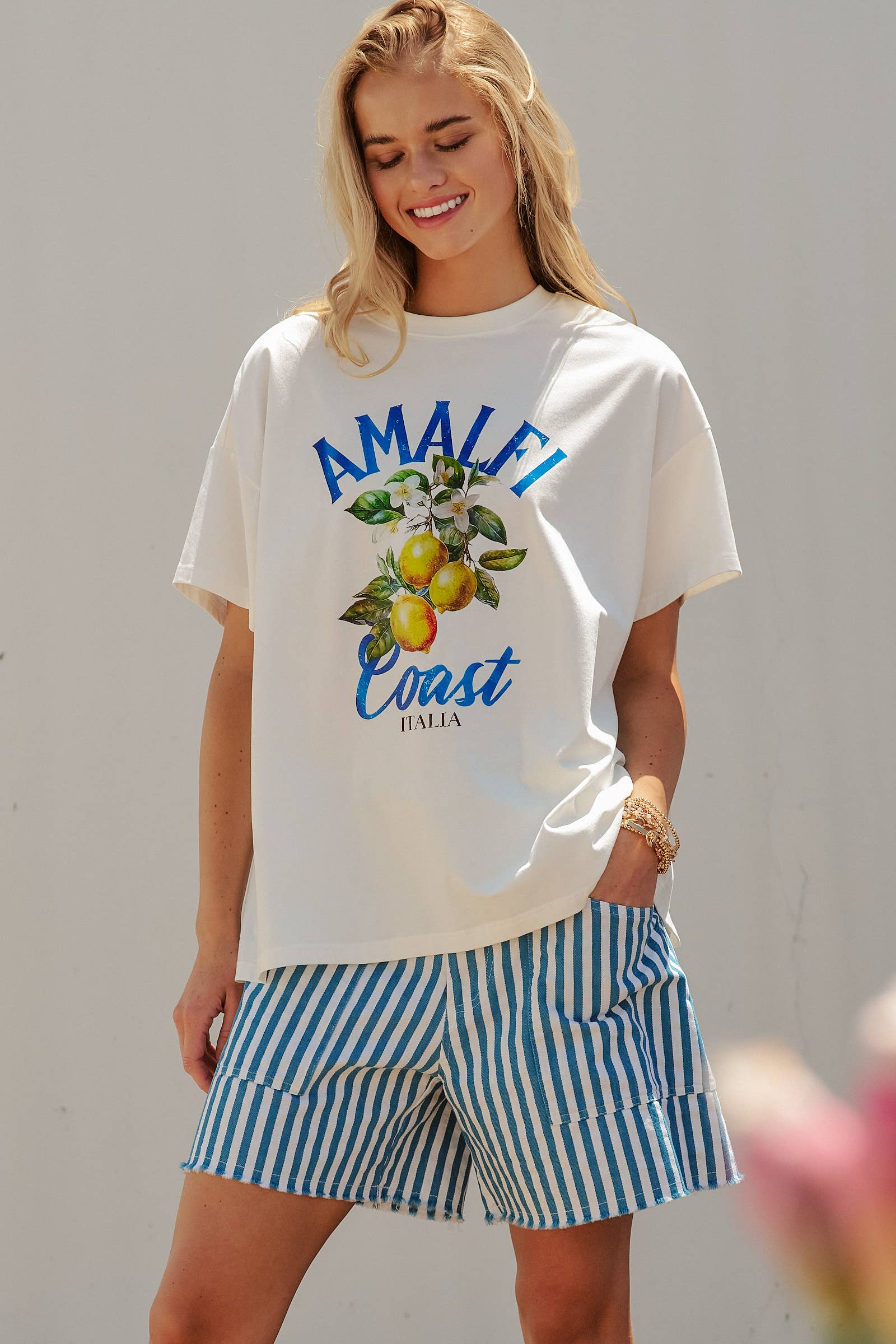 Amalfi Coast Lemon Graphic Oversized Cotton Tee