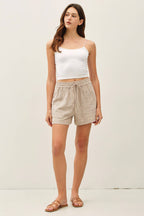 Linen Blend Striped Pull On Shorts