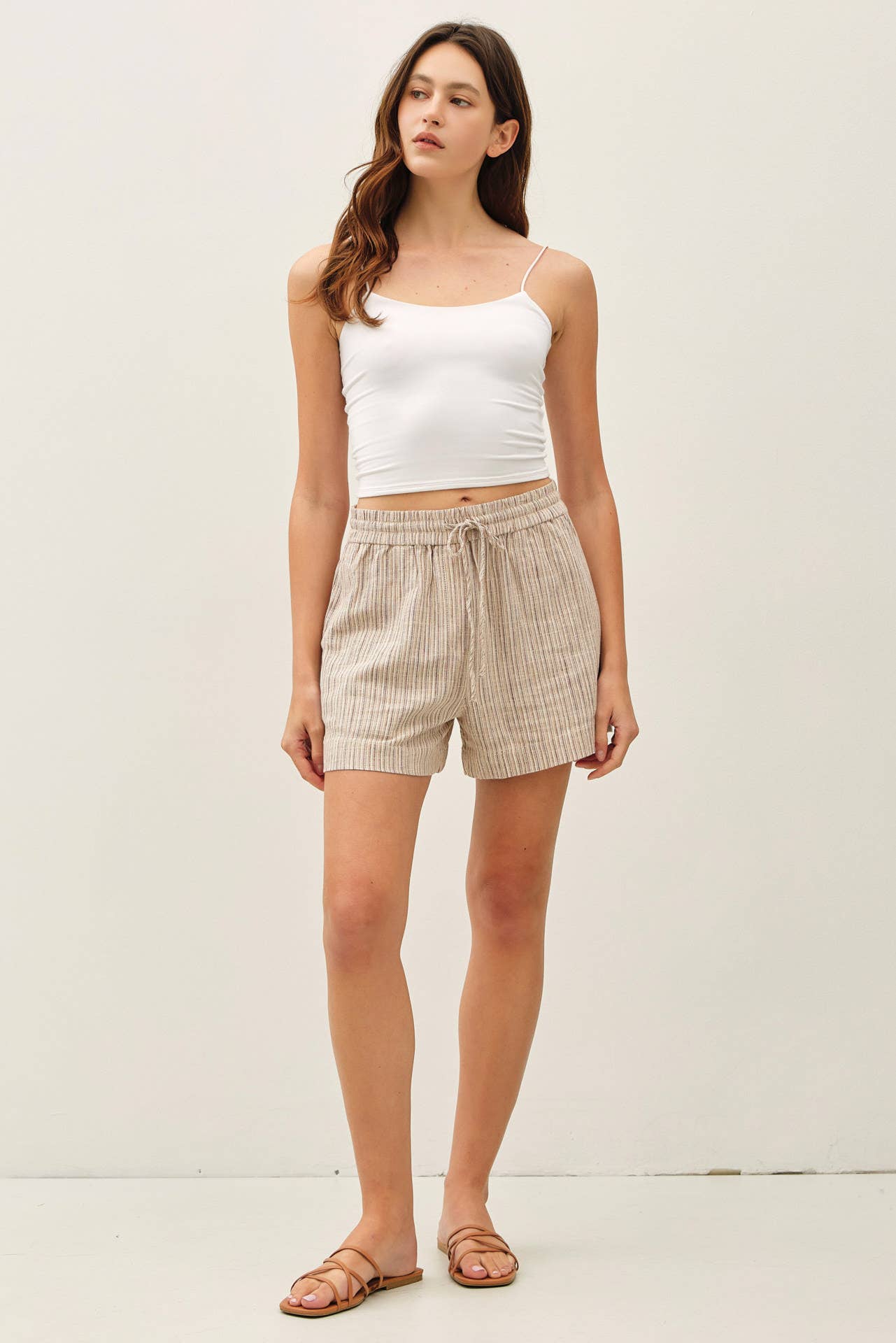 Linen Blend Striped Pull On Shorts