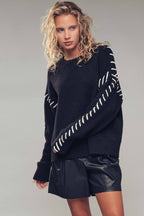 Contrast Whipstitch Detail Knit Sweater