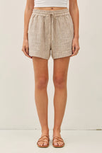 Linen Blend Striped Pull On Shorts