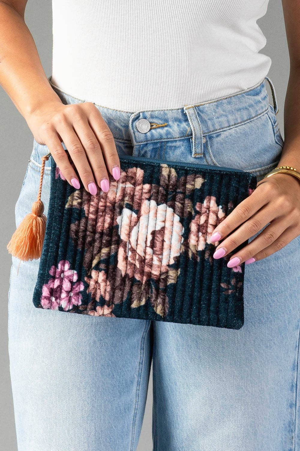 Navy & Multicolored Floral Pouch