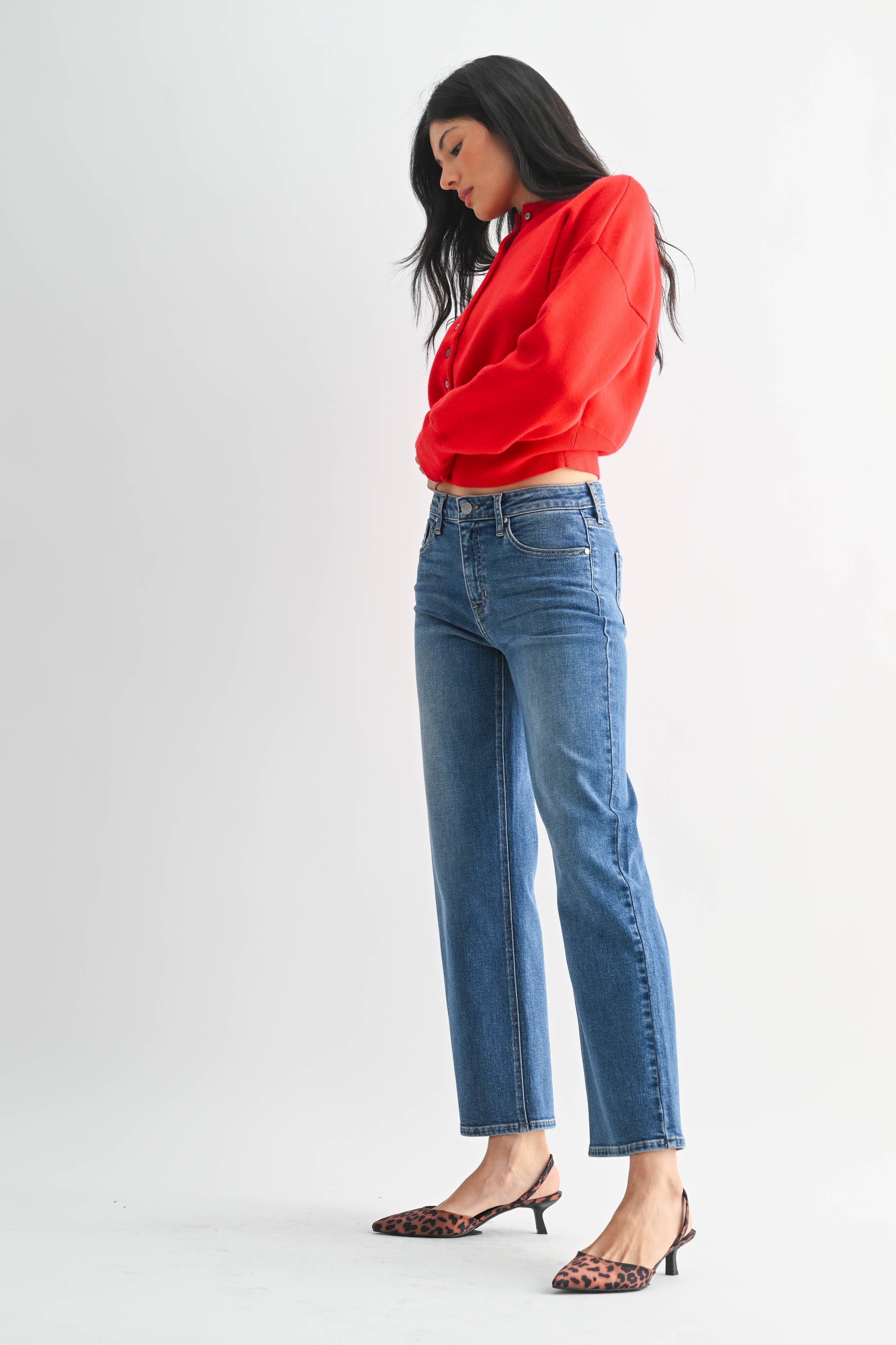 Mid Rise Slim Wide Leg