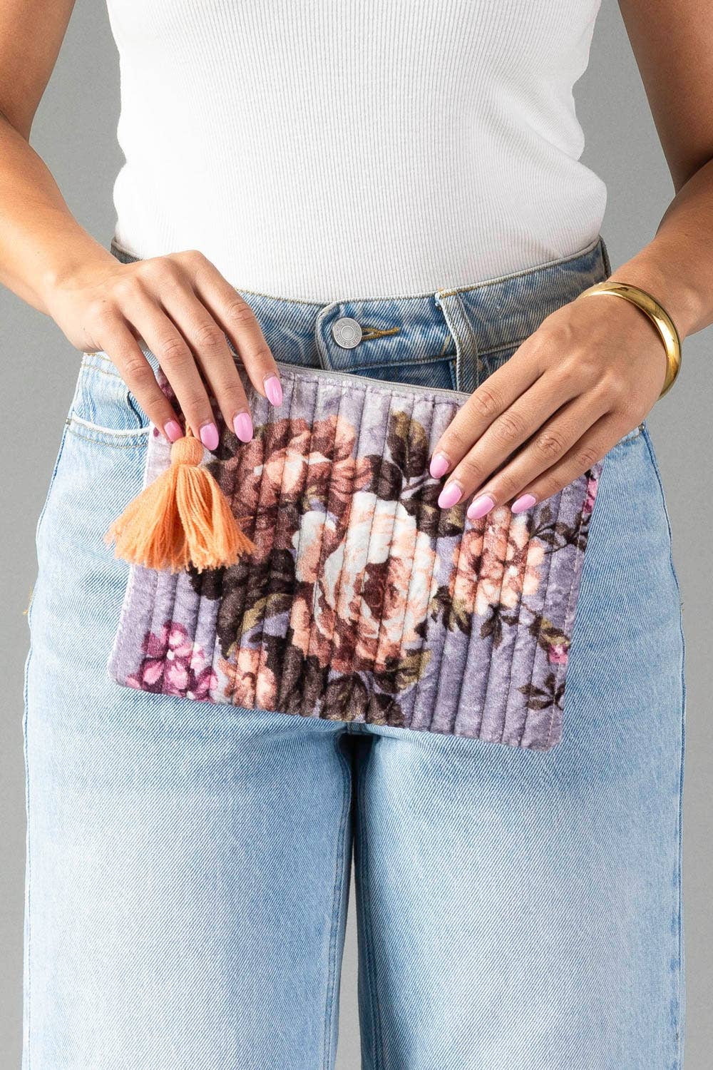 Lavender & Multicolored Floral Pouch
