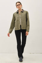 Barn Jacket with Faux Leather Collar