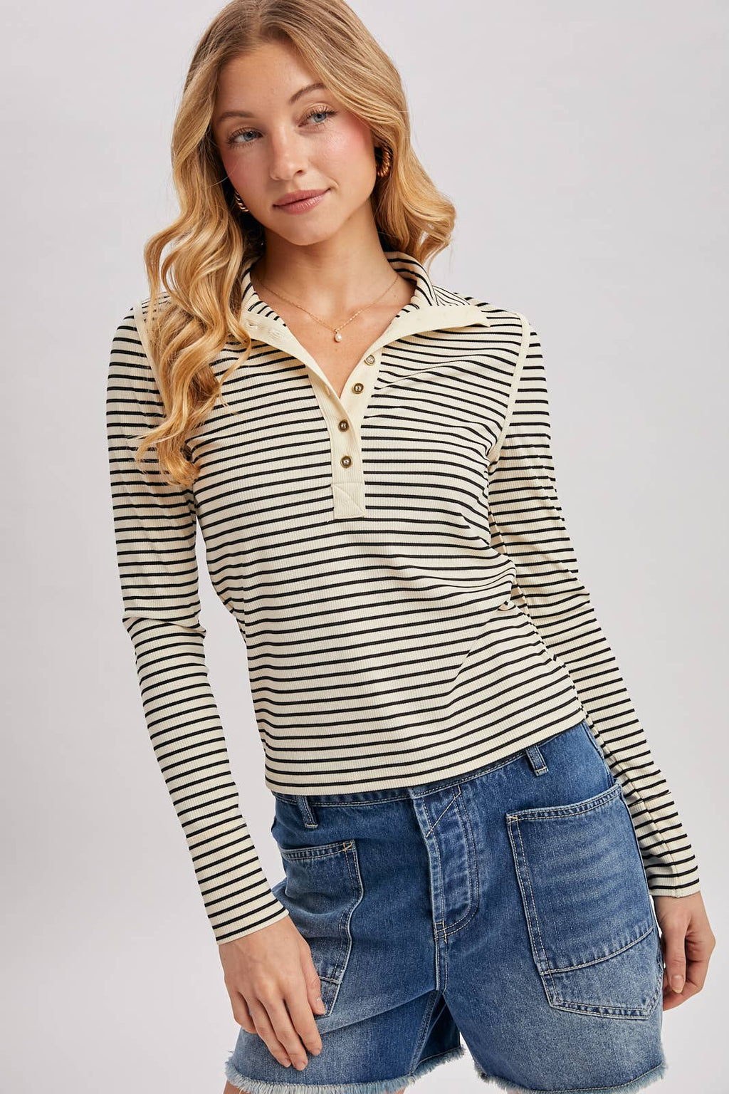 Ribbed Button Henley