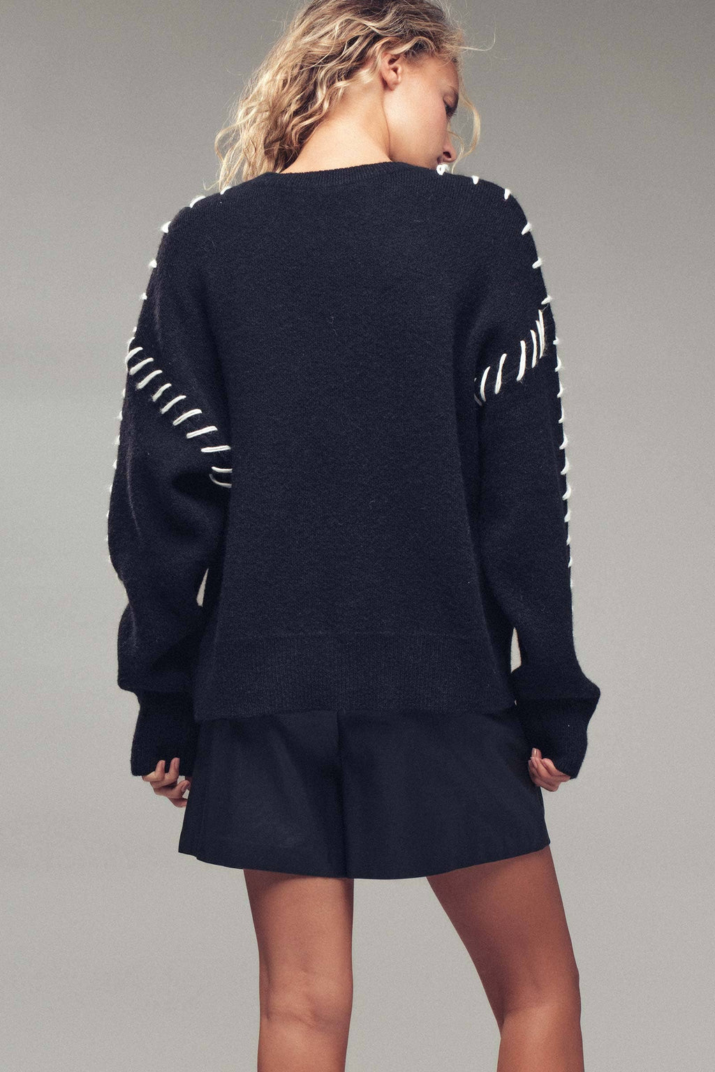 Contrast Whipstitch Detail Knit Sweater