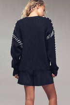 Contrast Whipstitch Detail Knit Sweater