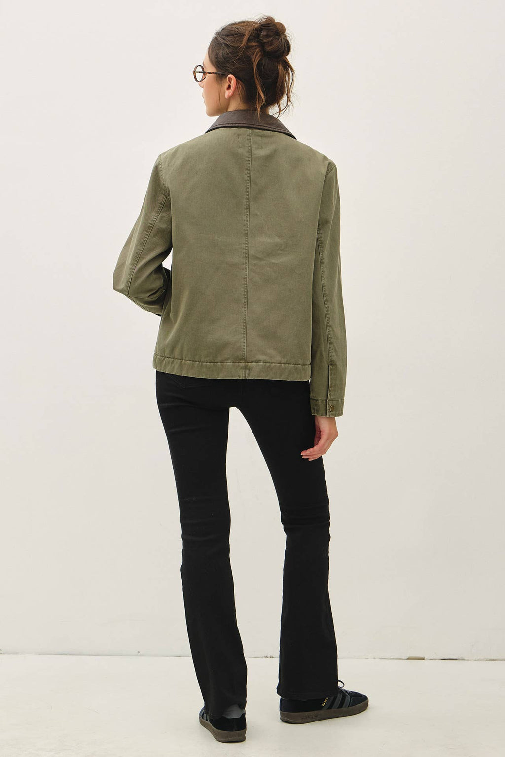 Barn Jacket with Faux Leather Collar