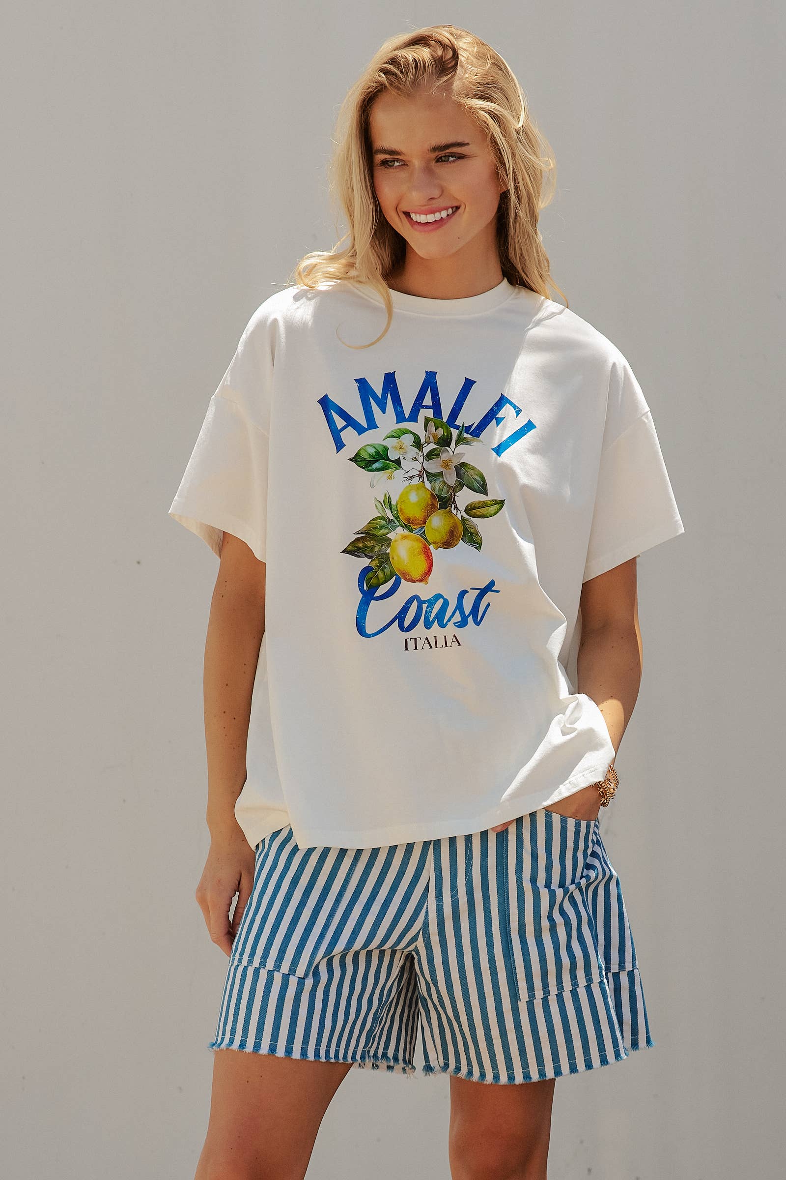 Amalfi Coast Lemon Graphic Oversized Cotton Tee