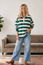 Oversized Striped Rugby Polo Top