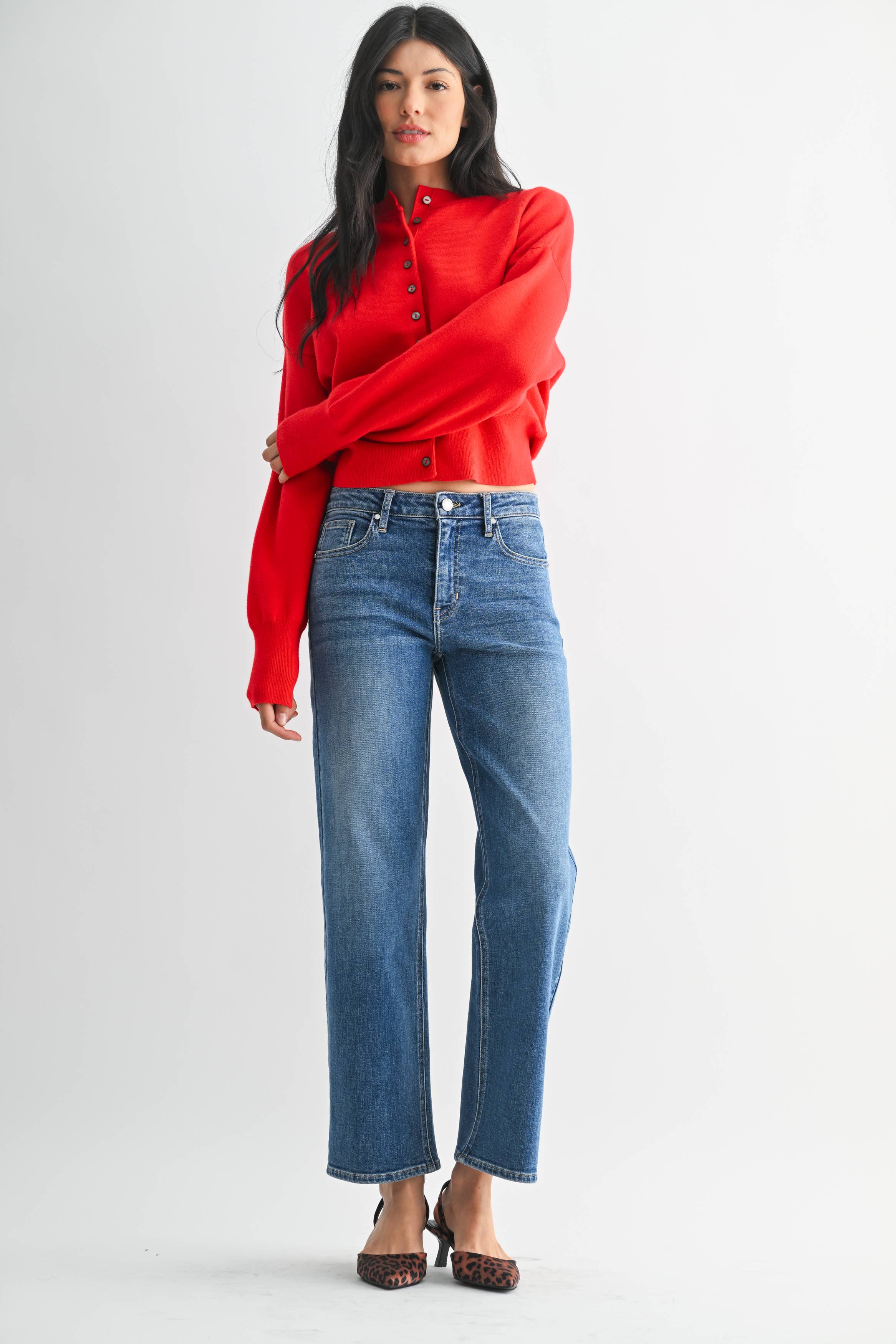 Mid Rise Slim Wide Leg