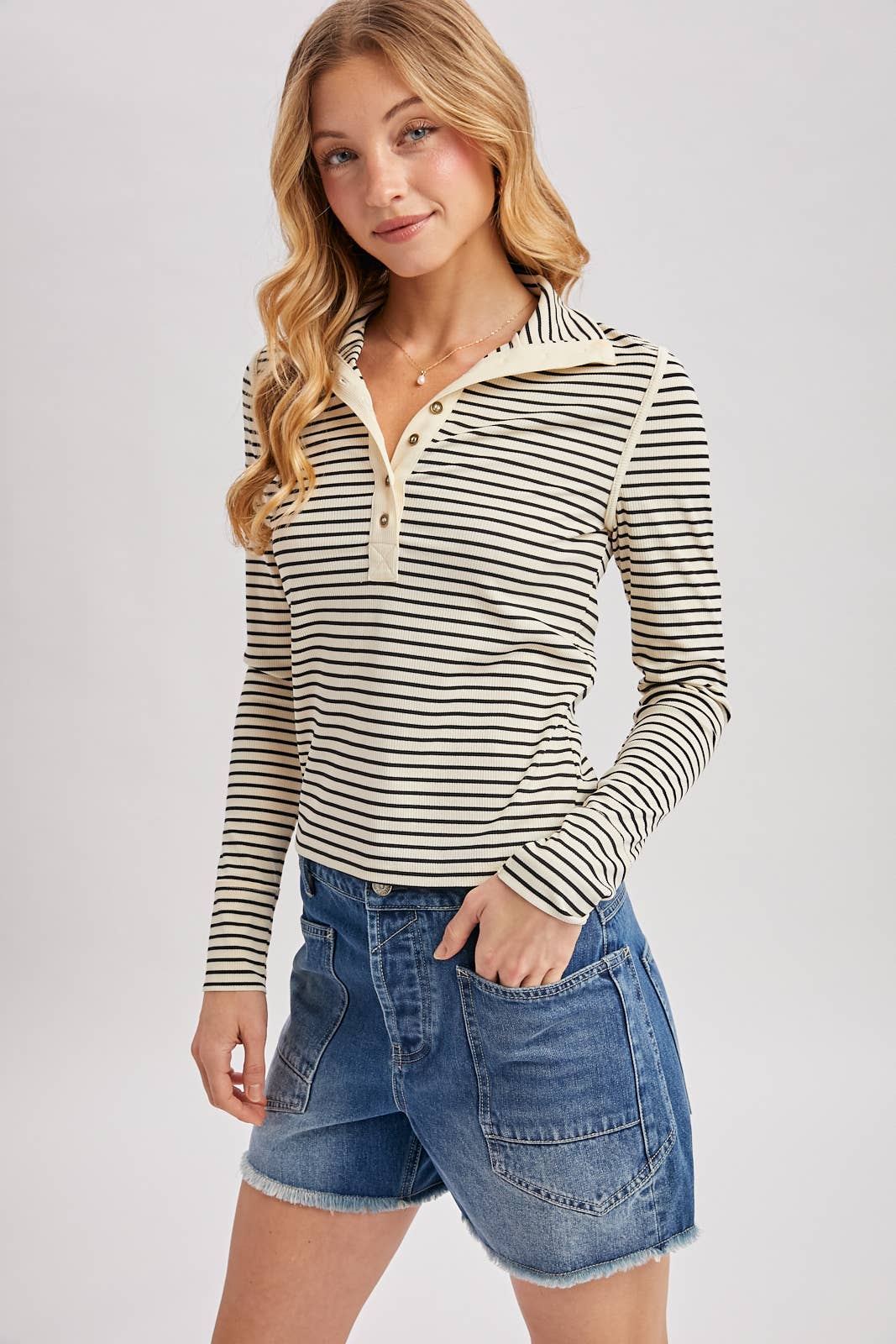 Ribbed Button Henley