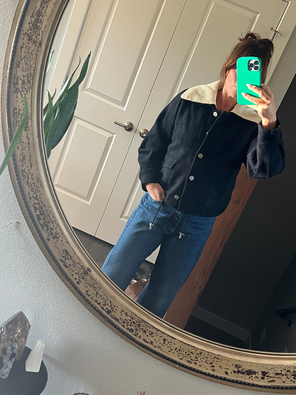 Sweater Knit Jacket with Detachable Collar