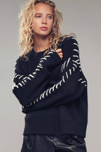 Contrast Whipstitch Detail Knit Sweater