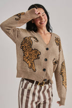 Tiger Jacquard Knit Sweater Cardigan