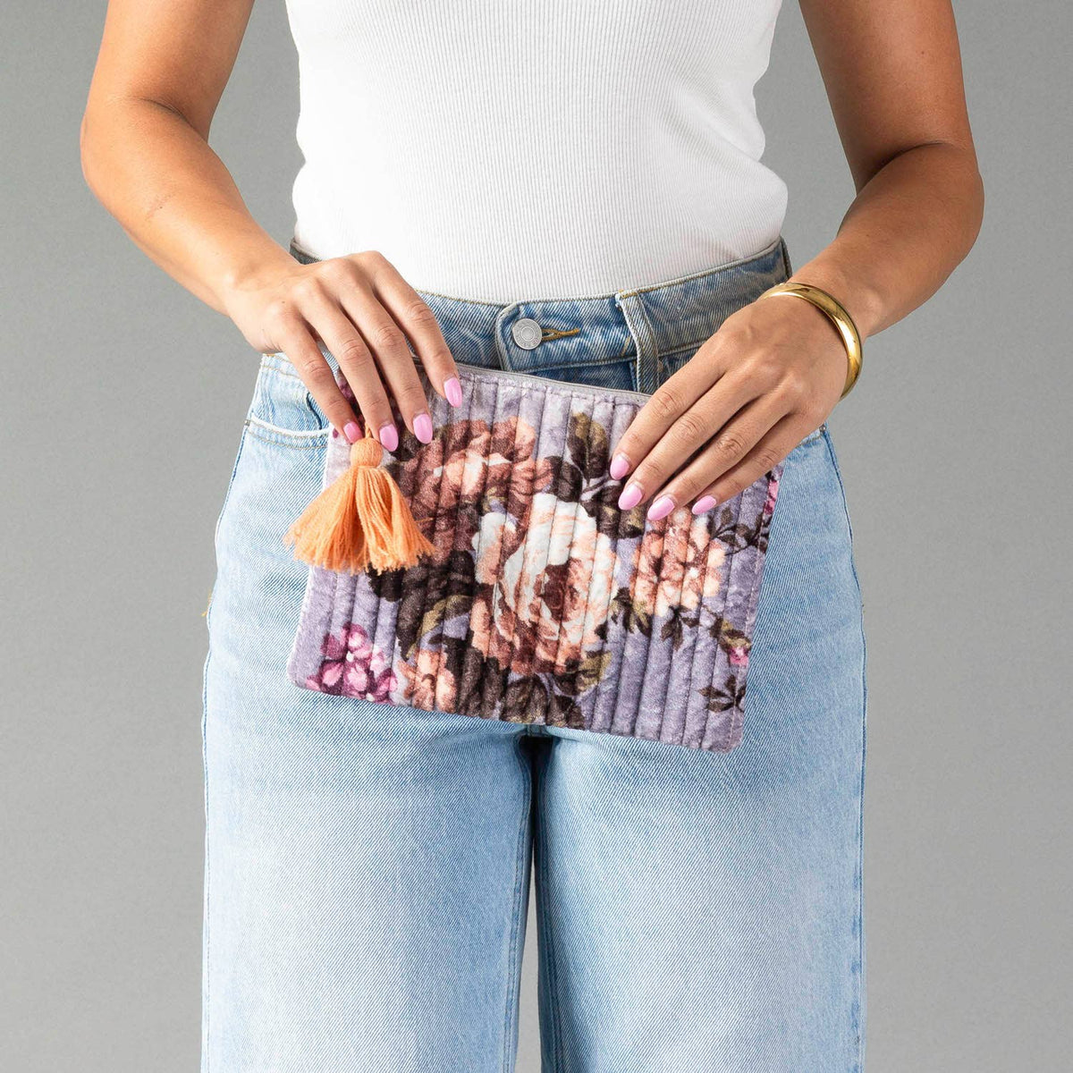 Lavender & Multicolored Floral Pouch