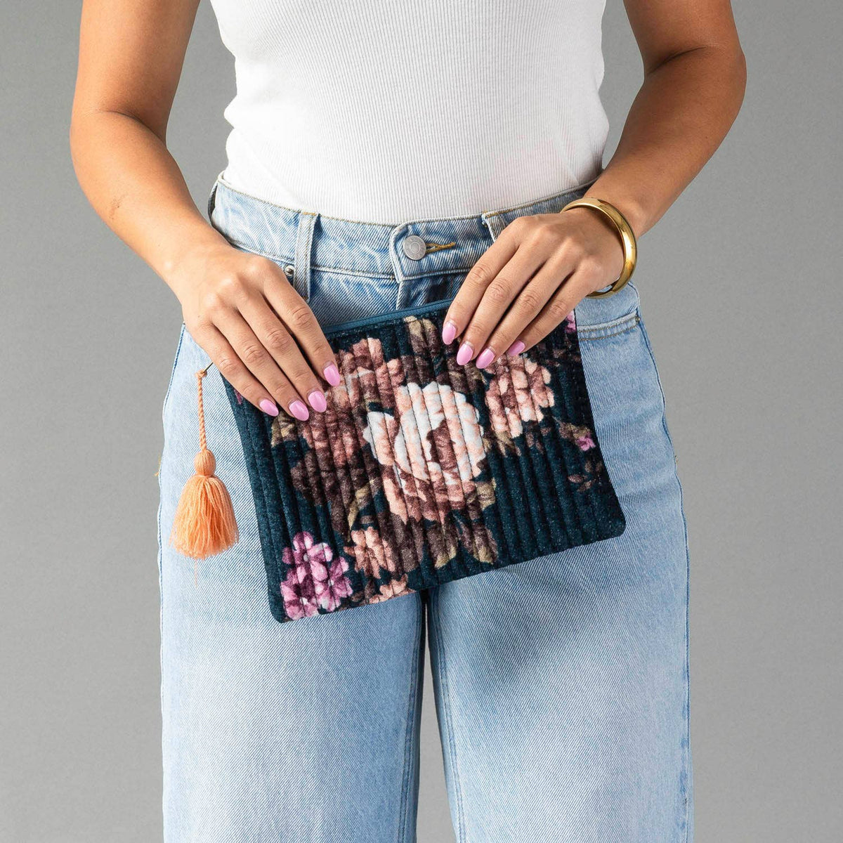 Navy & Multicolored Floral Pouch