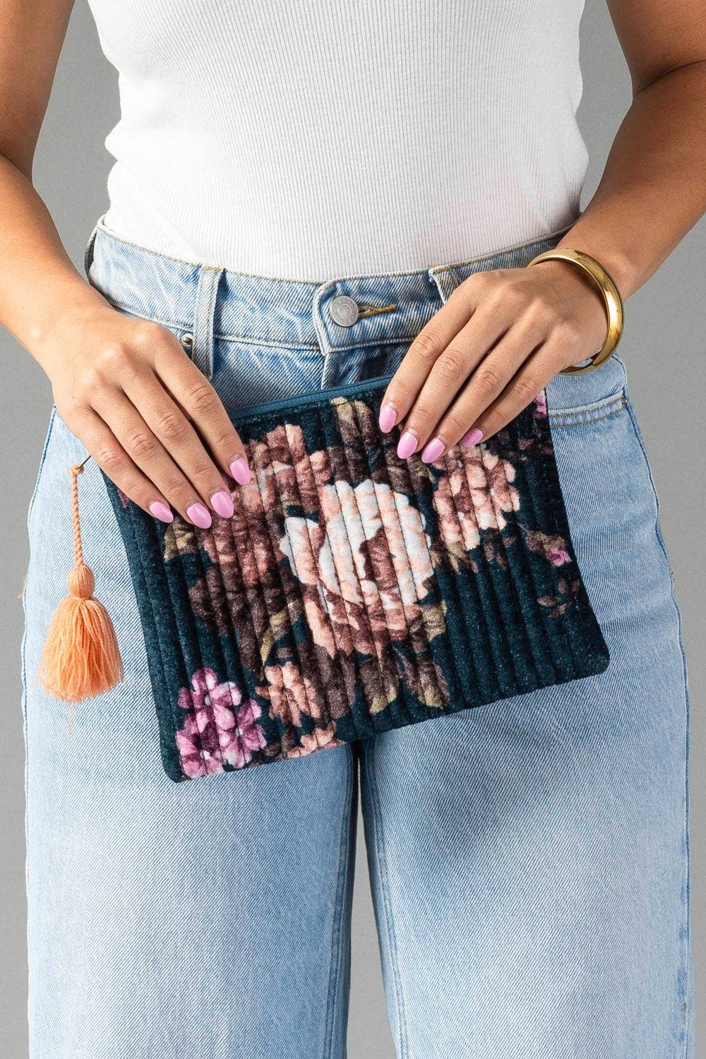 Navy & Multicolored Floral Pouch