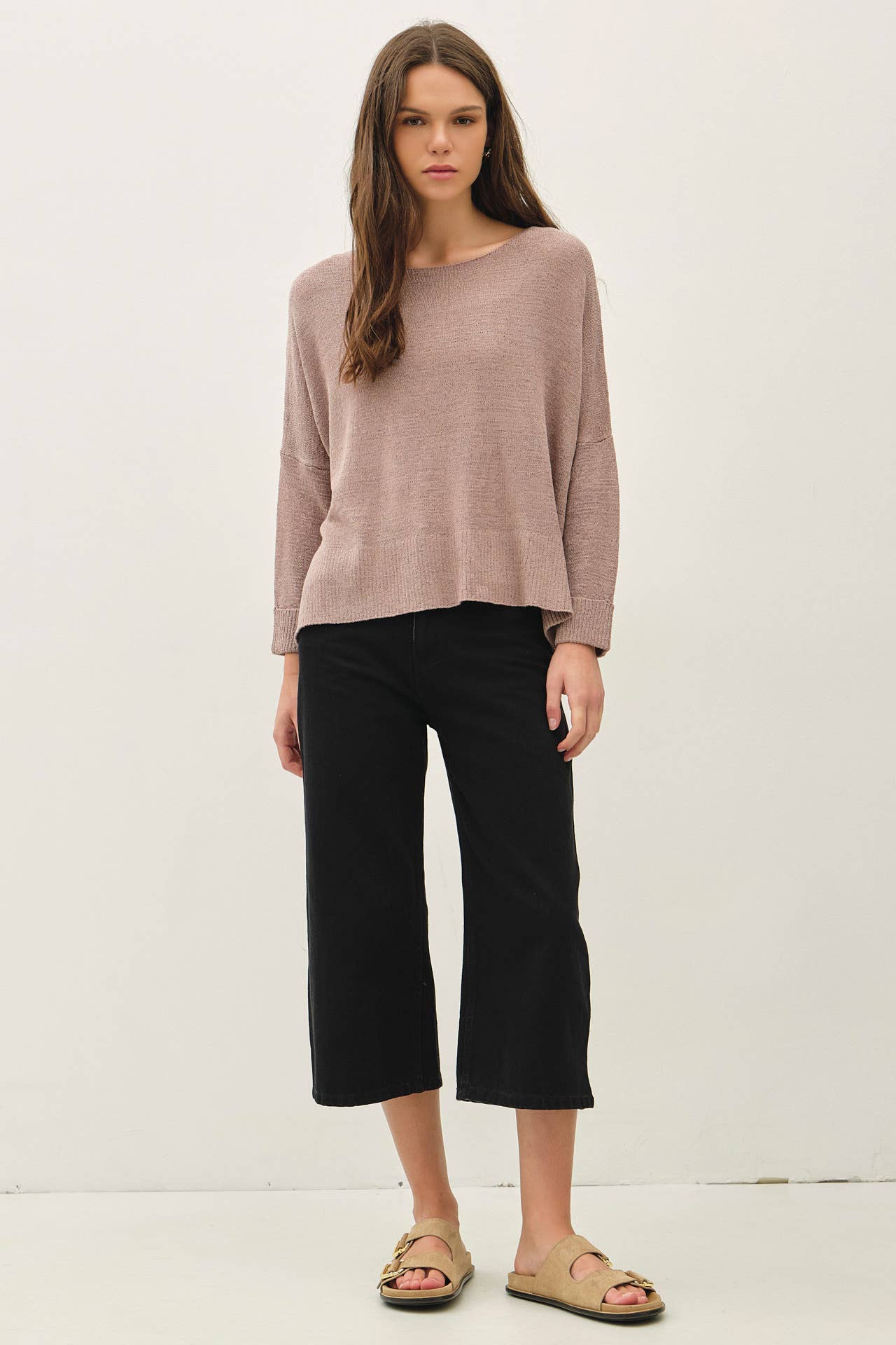 Breezy Boatneck Boxy Cropped Sweater Top