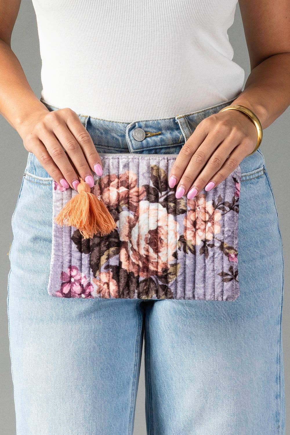 Lavender & Multicolored Floral Pouch