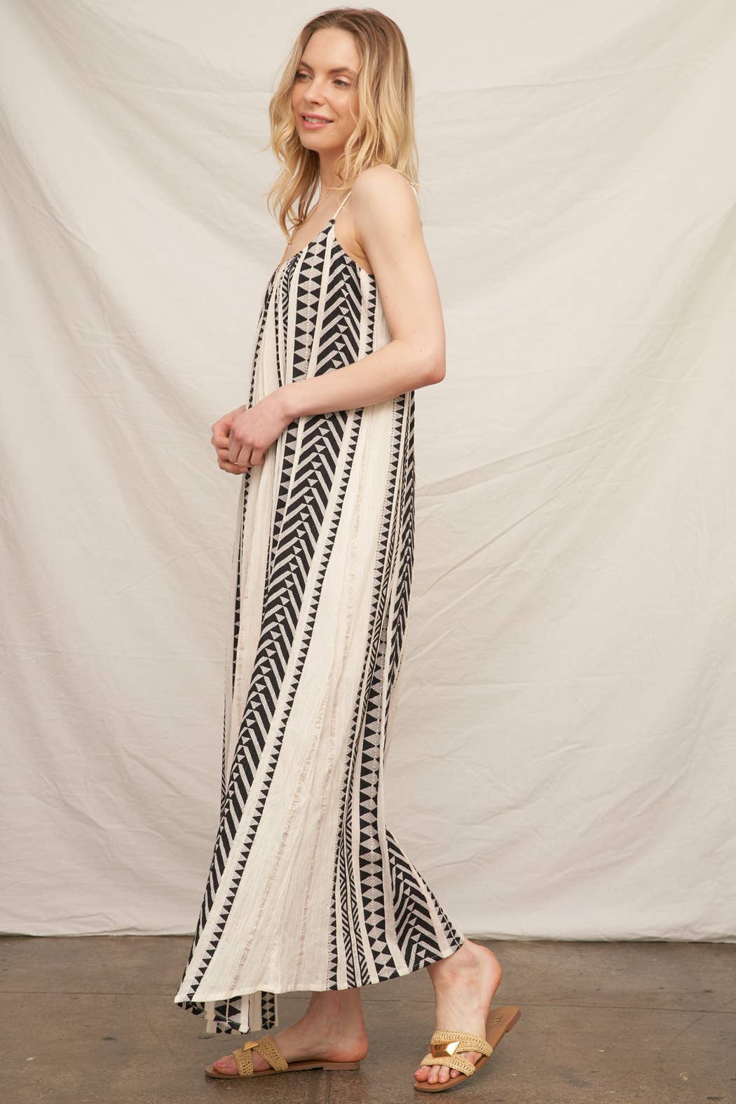Embroidered Striped Cami Maxi Dress with Lurex
