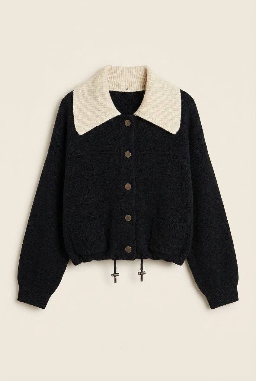 Sweater Knit Jacket with Detachable Collar