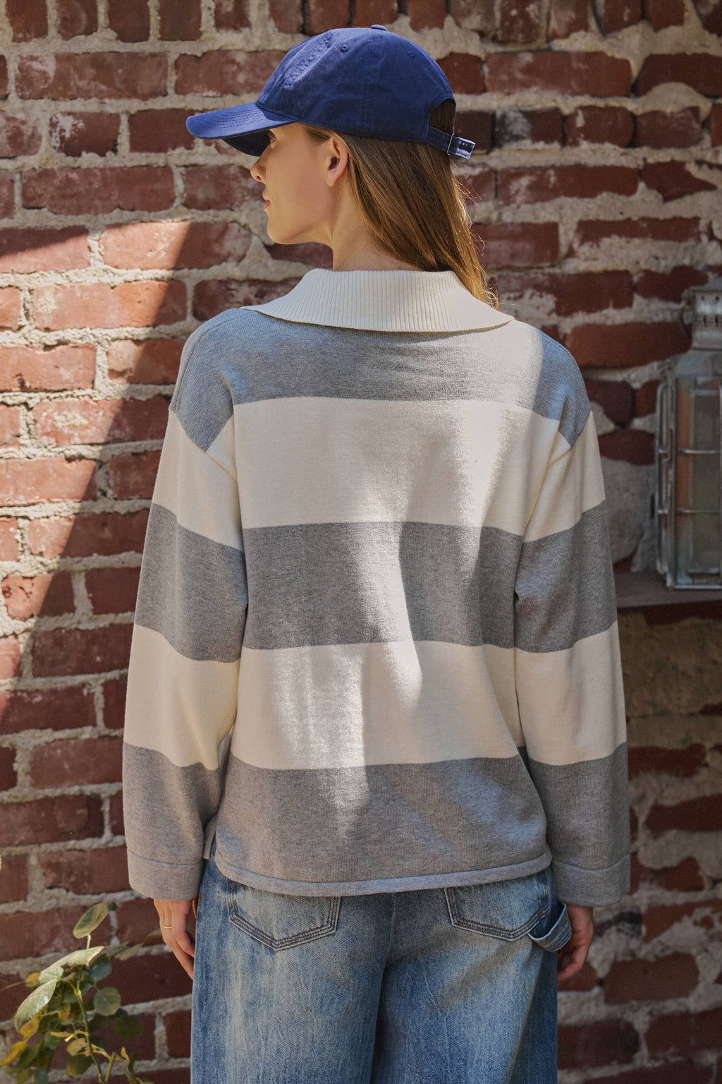 Striped Knit Rugby Polo Sweater