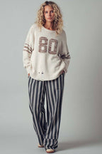 Striped Tassel Tie Wide-Leg Pants