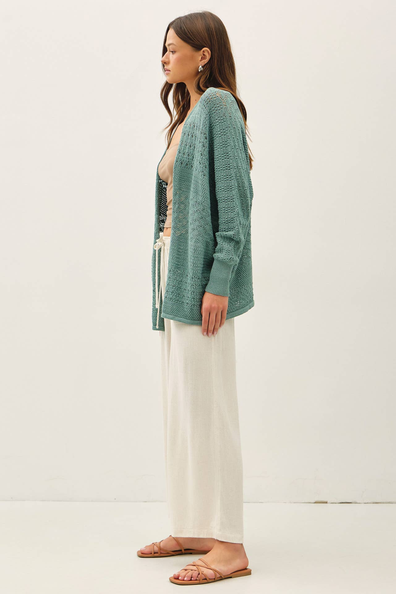 Lightweight Crochet Knit Open Cardigan