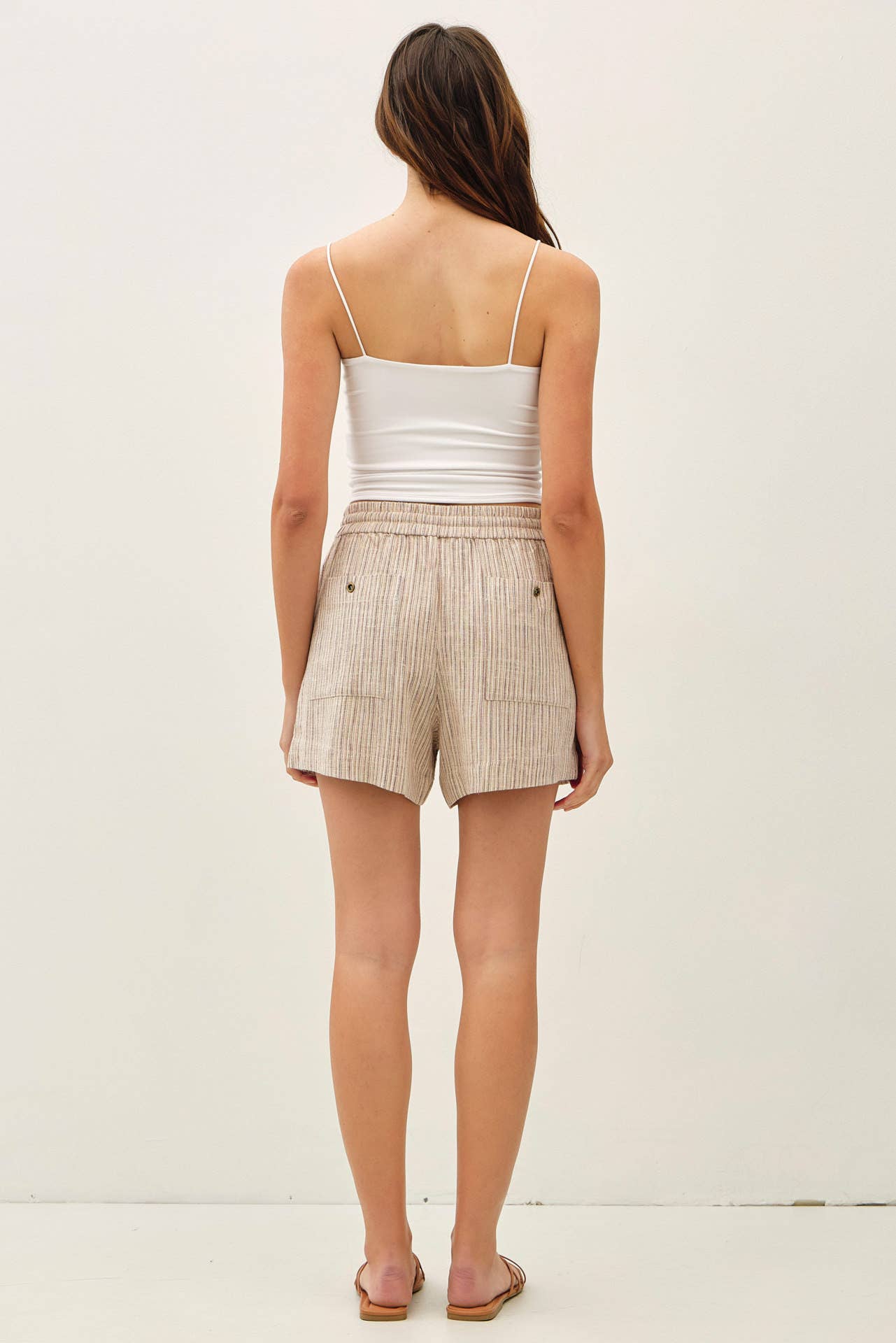 Linen Blend Striped Pull On Shorts