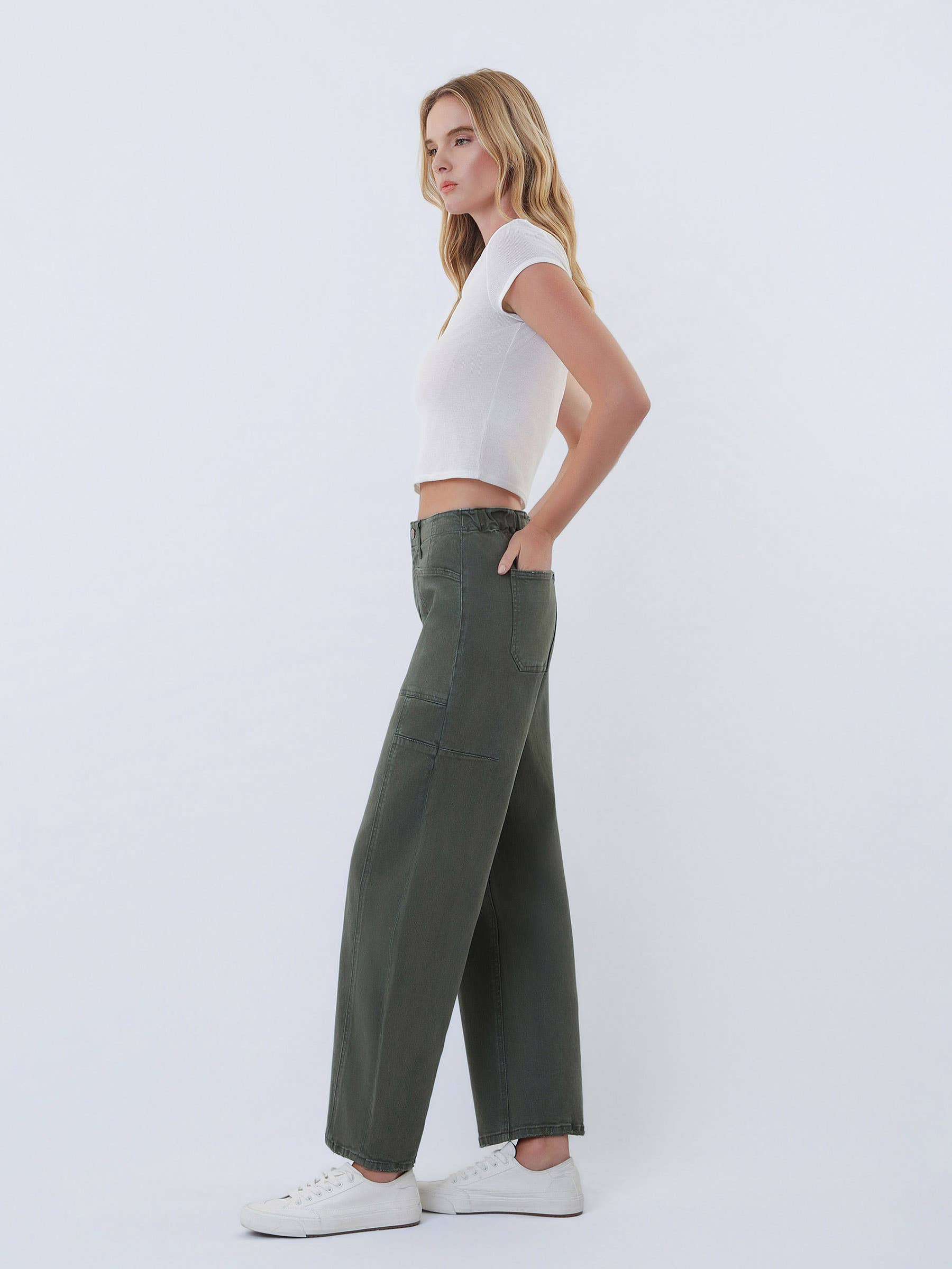 High rise Elastic Waist Barrel