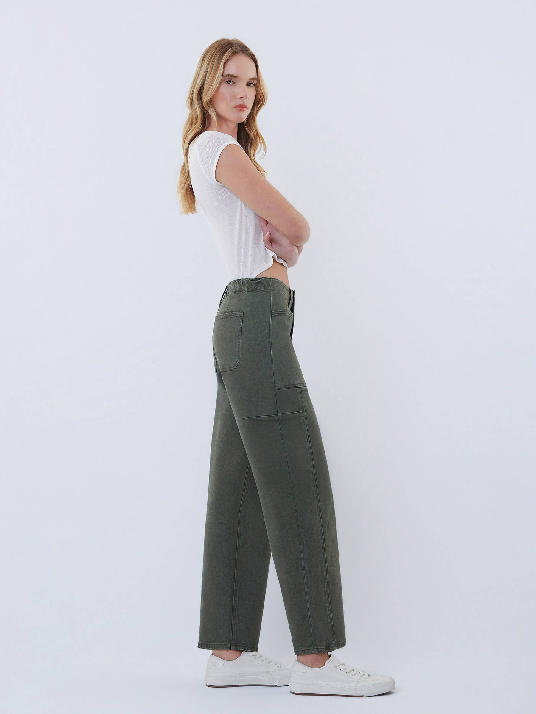 High rise Elastic Waist Barrel
